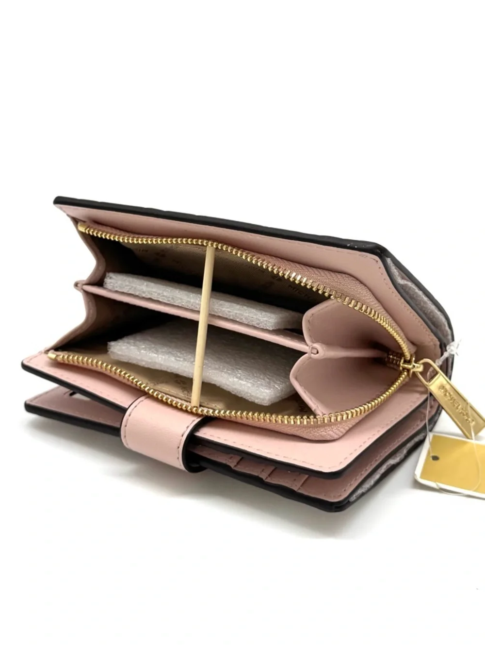 Michael Kors Medium Quilted Bifold Zip Chain Wallet Powder Blush